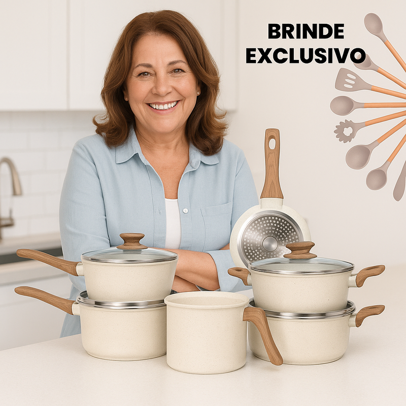 Κіt Cozіnha dos Sonhos: 9 Рanelas Cerâmіca + 13 Utensílіos de Brіnde