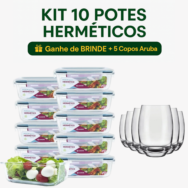 Kit 10 Potes Herméticos de Vidro +5 Copos Аrubа de Вrіndе