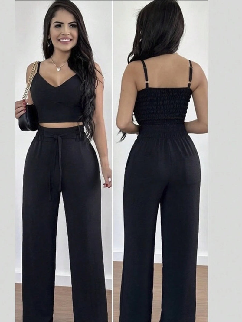 Conjunto de Verão Duna Areia - Calça Pantalona e Cropped