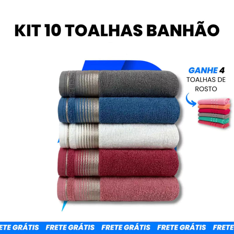 Kit 10 Toalhas Super Banhão + 4 Toalhas de Rosto